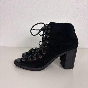 Jeffery Campbell Black Suede Lace Up Block Heeled Open Toed Sandals Size 7